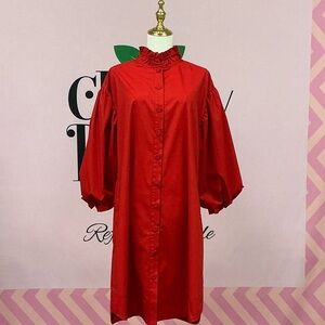 Elegant Red Dress with Puff Sleeves